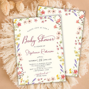 Chic Script Boho Wildblume Girl Baby Dusche Einladung