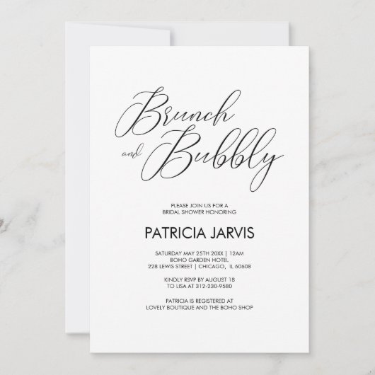 Chic Script Brunch und Bubbly Brautparty Einladung (Vorderseite)