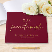 Chic Script Burgundy Foto Wedding Gästebuch