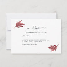 Chic Script Burgundy Leaf Minimal Wedding