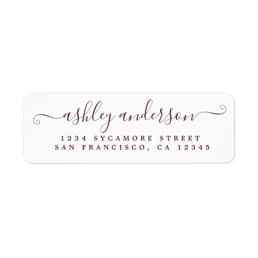 Chic Script Burgundy Name Rücksendeadresse (Vorne)