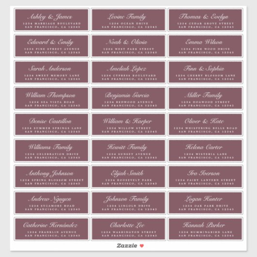 Chic Script Burgundy Wedding Guest Address Labels (Blatt)