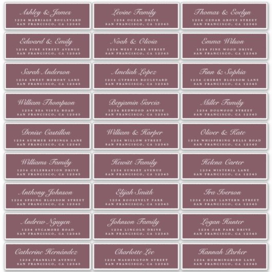 Chic Script Burgundy Wedding Guest Address Labels (Vorderseite)