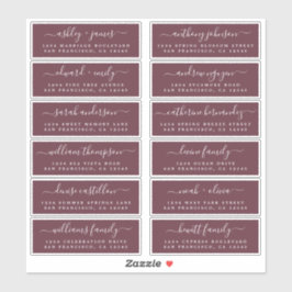 Chic Script Burgundy Wedding Guest Address Labels
