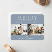 Chic Script Calligrafie Frohe Weihnachten Zwei Fot Mitteilungskarte (Vorderseite/Rückseite Beispiel)