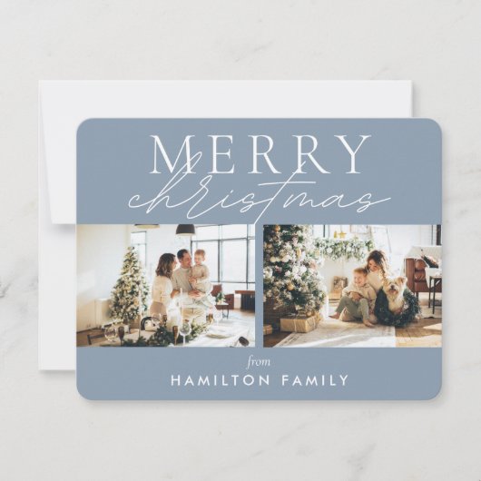 Chic Script Calligrafie Frohe Weihnachten Zwei Fot Mitteilungskarte (Vorderseite)