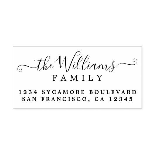Chic Script Calligrafy Family Name Rücksendeadress Gummistempel (Prägung)