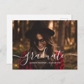 Chic Script Calligraphy Abschluss Foto Ankündigungspostkarte (Vorne/Hinten)