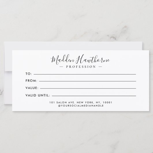 Chic Script Calligraphy Black Gift Certificate (Rückseite)