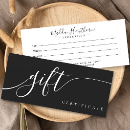 Chic Script Calligraphy Black Gift Certificate