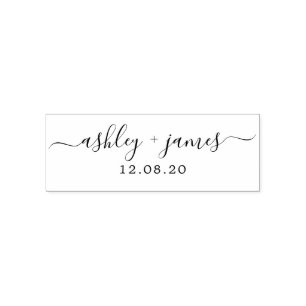 Chic Script Calligraphy Names Wedding Date Permastempel