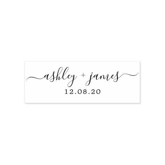 Chic Script Calligraphy Names Wedding Date Permastempel (Design)