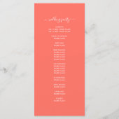 Chic Script Coral Einfache Minimale Hochzeit Programm (Rückseite)