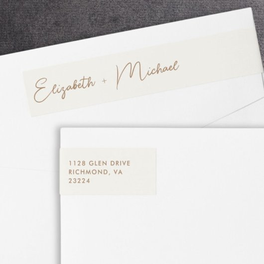 Chic Script Cream Gold Wedding Rücksendeadresse