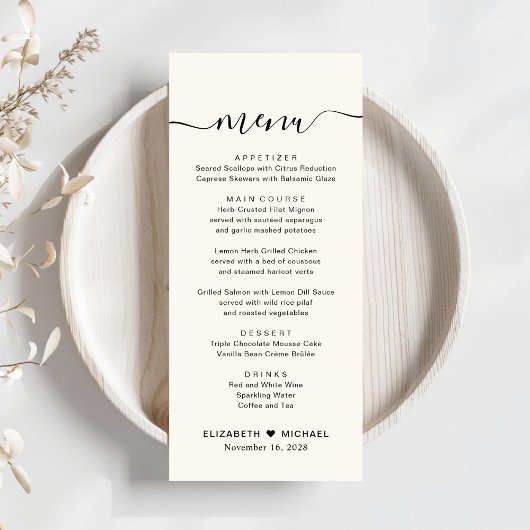 Chic Script Cream Wedding Reception Menükarte