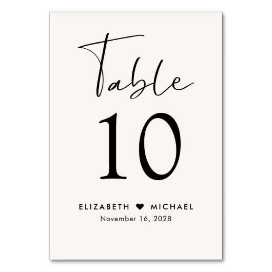 Chic Script Cream Wedding Reception Tischnummer (Rückseite)