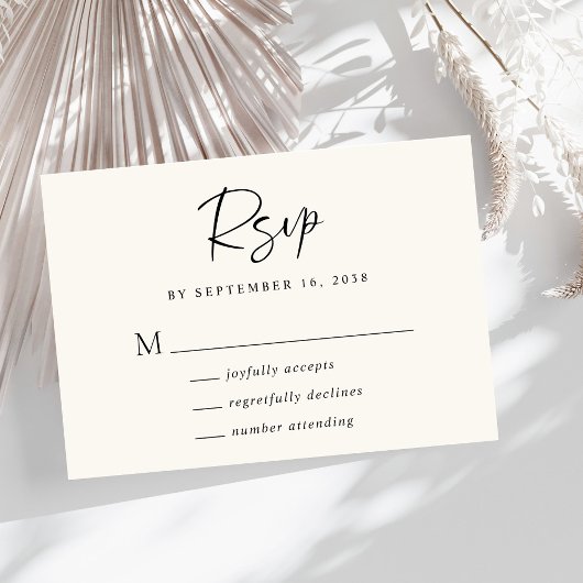 Chic Script Cream Wedding RSVP Karte