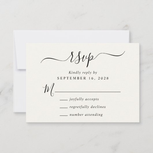 Chic Script Cream Wedding RSVP Karte (Vorderseite)