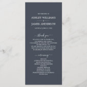 Chic Script Dark Blue Einfache Minimal Hochzeit Programm (Vorderseite)