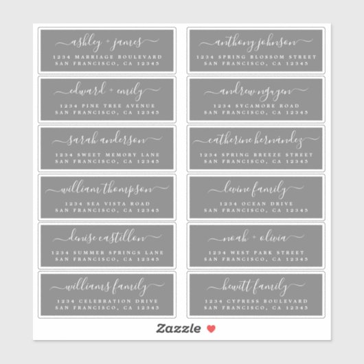 Chic Script Dark Gray Wedding Guest Address Labels (Blatt)