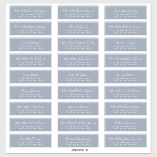 Chic Script Dusty Blue Guest Address Labels (Blatt)