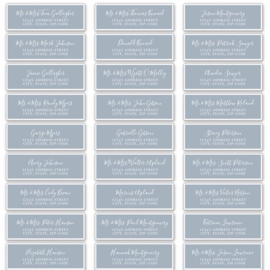 Chic Script Dusty Blue Guest Address Labels (Vorderseite)