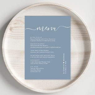 Chic Script Dusty Blue Hochzeitsempfang Menükarte
