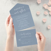 Chic Script Dusty Blue Wedding All In One Einladung