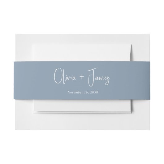 Chic Script Dusty Blue Wedding Einladungsbanderole (Vorderseite Beispiel)