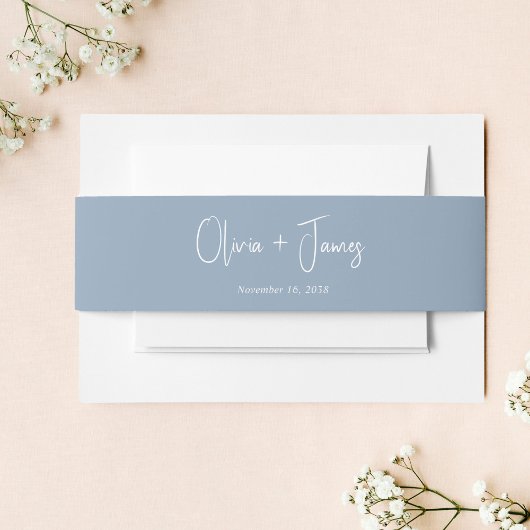 Chic Script Dusty Blue Wedding Einladungsbanderole