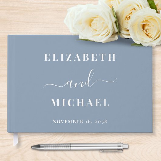 Chic Script Dusty Blue Wedding Gästebuch