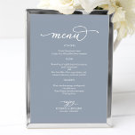 Chic Script Dusty Blue Wedding Menu Sign Poster<br><div class="desc">Chic Script Dusty Blue Wedding Menu Sign</div>