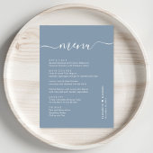 Chic Script Dusty Blue Wedding Reception Menükarte