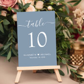 Chic Script Dusty Blue Wedding Reception Tischnummer