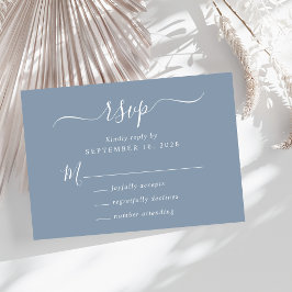 Chic Script Dusty Blue Wedding RSVP Karte