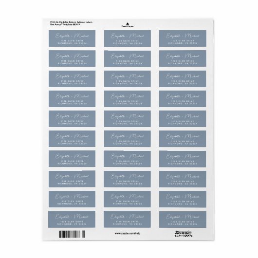 Chic Script Dusty Blue Wedding Rücksendeadresse (Vorne)