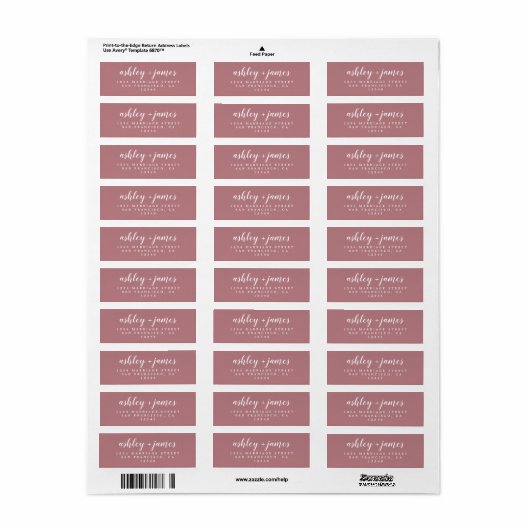 Chic Script Dusty Rose Wedding Rücksendeadresse (Vorne)