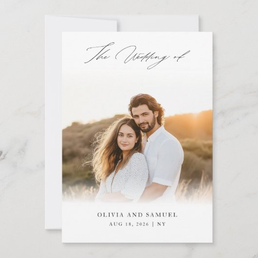 Chic Script Elegantes Foto Overlay White Wedding Einladung (Vorderseite)