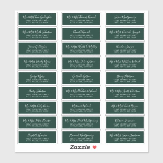 Chic Script Emerald Green Guest Address Labels (Blatt)