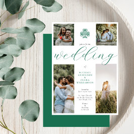 Chic Script Emerald Irish Cross 4 Foto Wedding Einladung