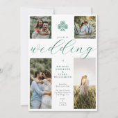 Chic Script Emerald Irish Cross 4 Foto Wedding Einladung (Vorderseite)