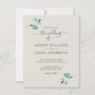 Chic Script Eucalyptus Foliage Minimale Hochzeit Einladung