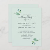 Chic Script Eucalyptus Foliage Minimale Hochzeit Einladung (Vorne/Hinten)