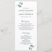 Chic Script Eucalyptus Foliage Minimale Hochzeit Programm (Vorderseite)