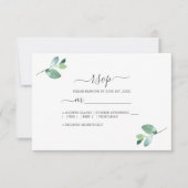 Chic Script Eucalyptus Foliage Minimale Hochzeit RSVP Karte (Vorderseite)