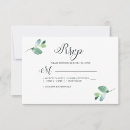 Chic Script Eucalyptus Foliage Minimale Hochzeit RSVP Karte