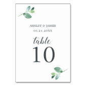 Chic Script Eucalyptus Foliage Minimale Hochzeit Tischnummer (Rückseite)