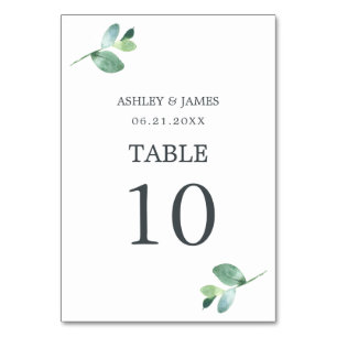 Chic Script Eucalyptus Foliage Minimale Hochzeit Tischnummer