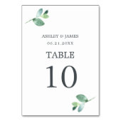 Chic Script Eucalyptus Foliage Minimale Hochzeit Tischnummer (Vorderseite)