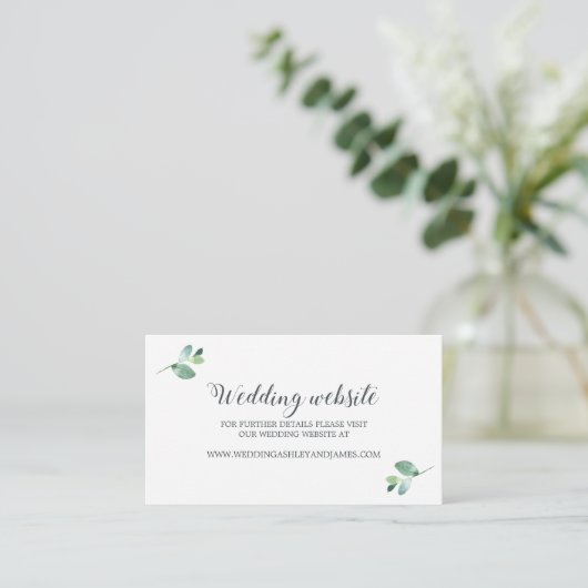 Chic Script Eucalyptus Foliage Webseite Begleitkarte (Stehend Vorderseite)